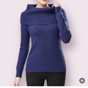 Banana Republic Women’s Blue Off Shoulder Cowl Neck Knit Sweater Size L
